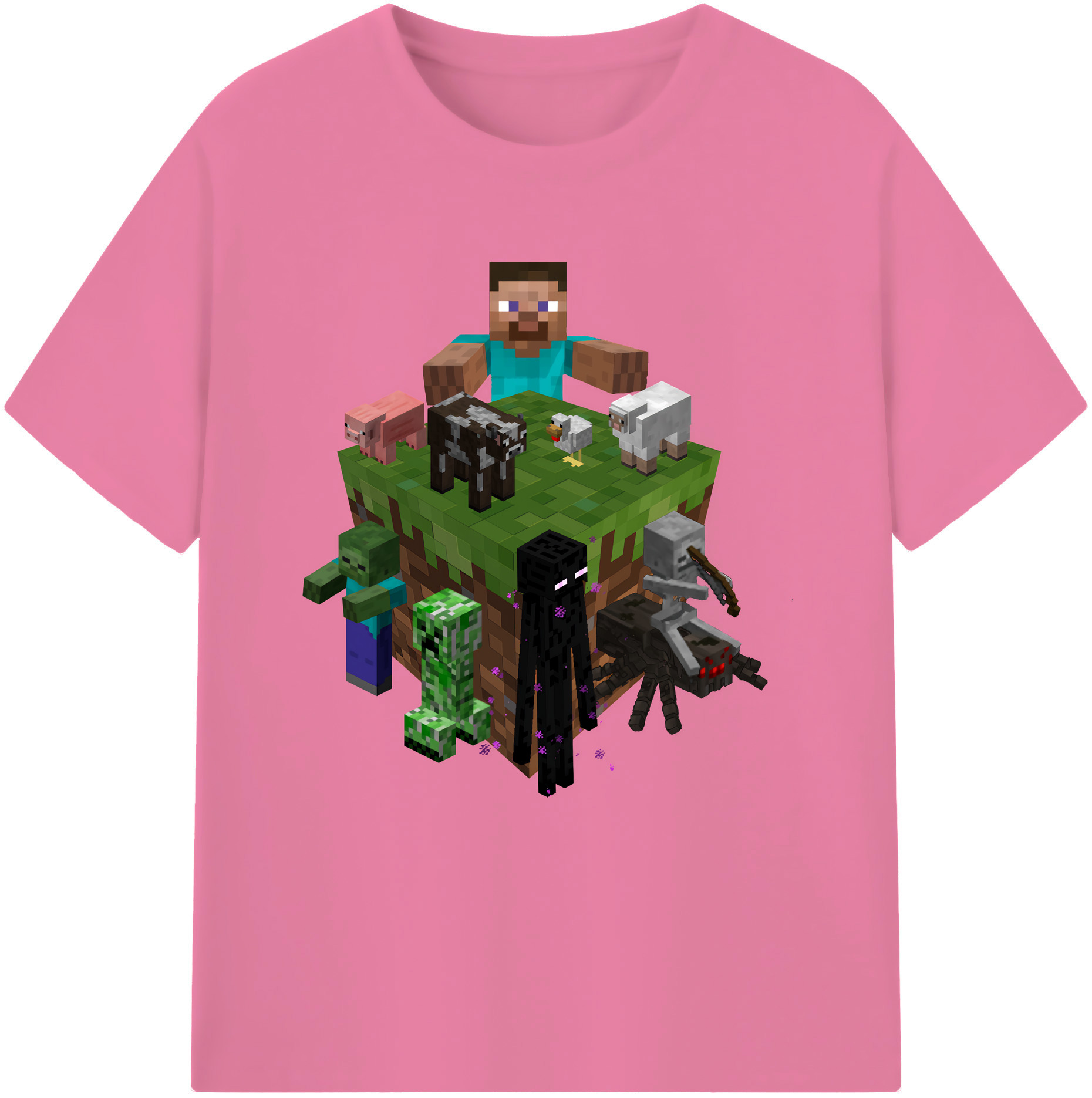 （画像用） マインクラフト ブロックの世界 Minecraft MC Block world 綿100％半袖Tシャツ（フロントプリント）